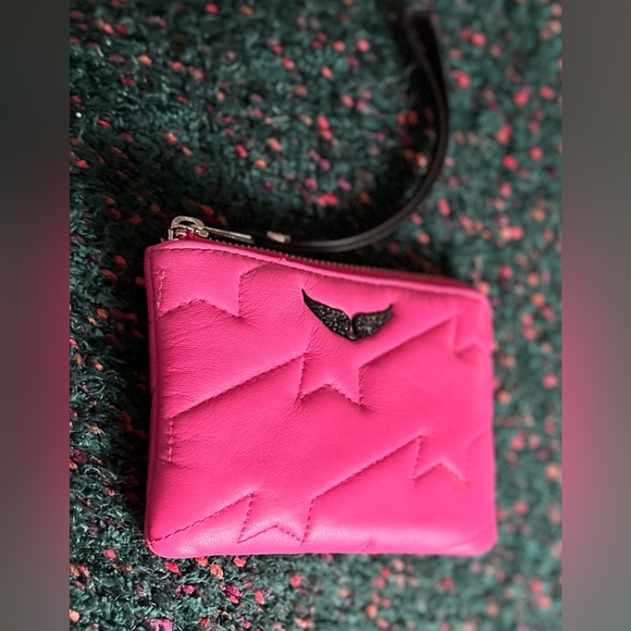‼️RARE‼️🎸ZADIG & VOLTAIRE🎸🔥NWT🔥Small Neon Pink Star Lambskin Clutch